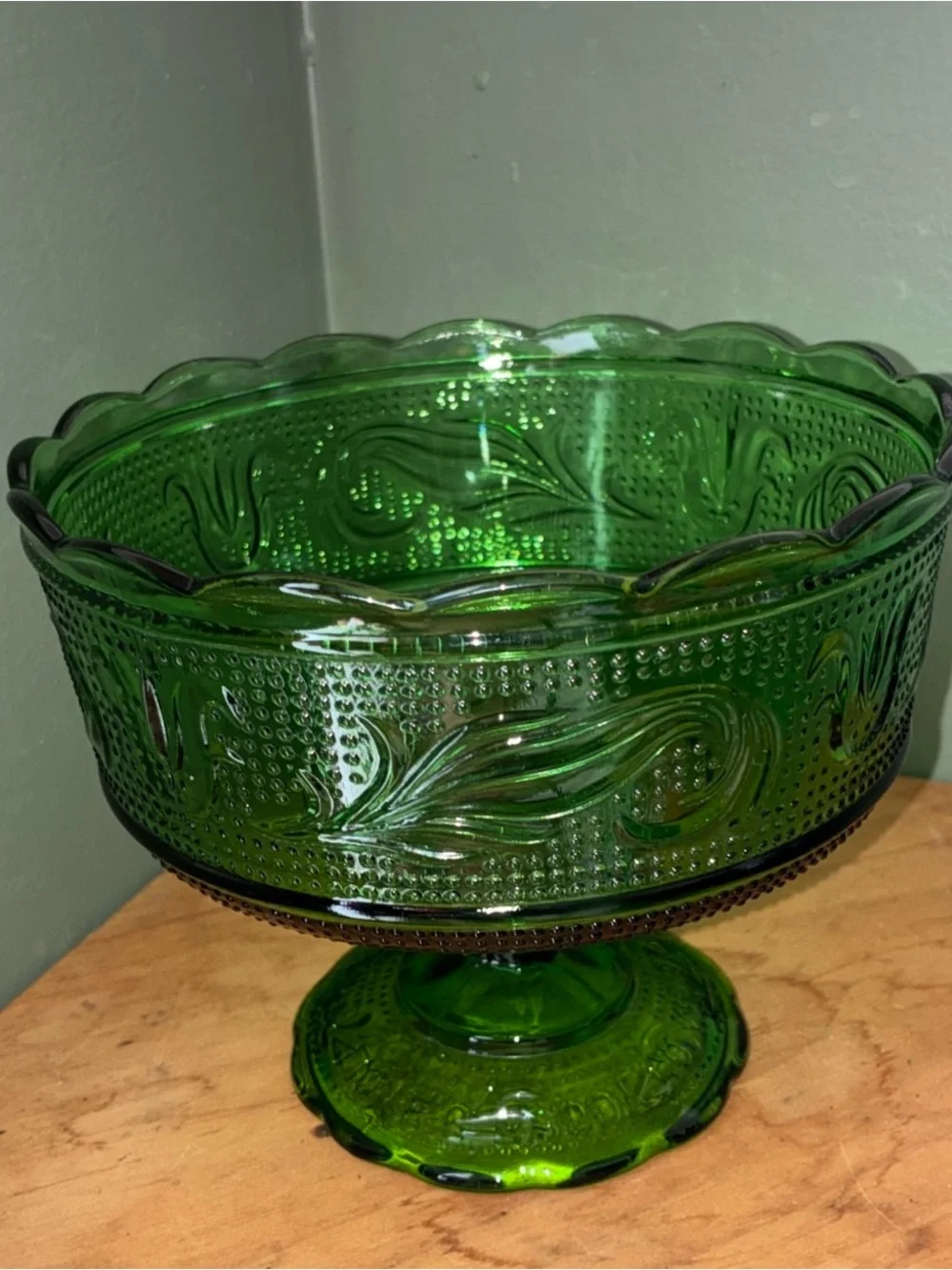 Green Glass Pedestal Compote Bowl - Decorative Serveware